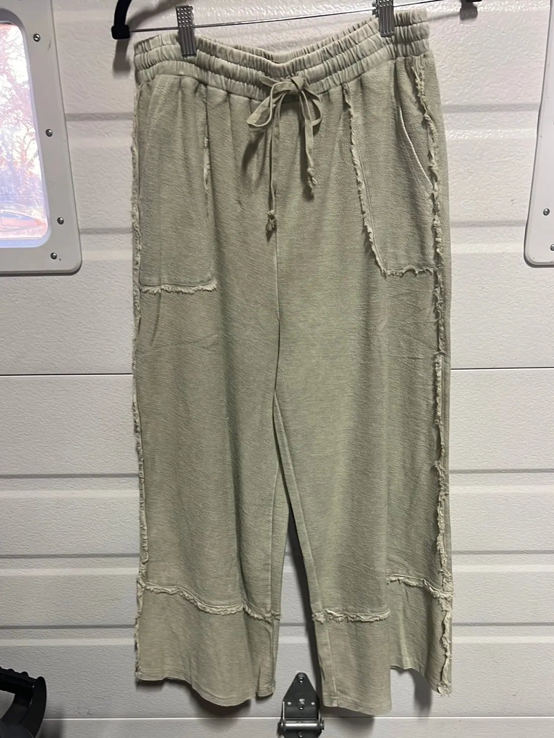 102340 FADED OLIVE MINERAL WASH WIDE LEG PANT