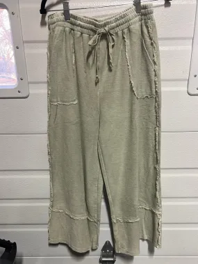102340 FADED OLIVE MINERAL WASH WIDE LEG PANT