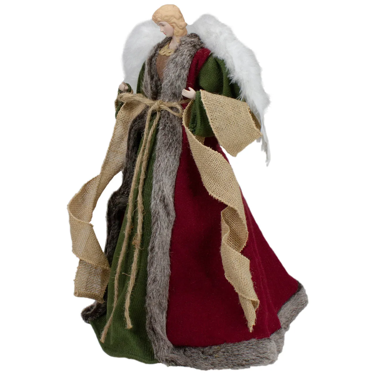 18" Green and Brown Angel in a Dress Christmas Tree Topper - Unlit