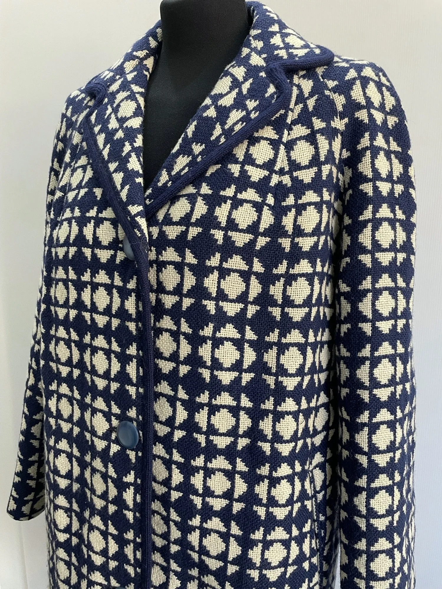 1960s Patterned Wool Winter Coat - Size 16