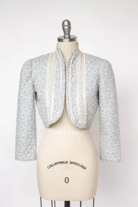 1970s Cropped Quilted Jacket Floral Cotton S