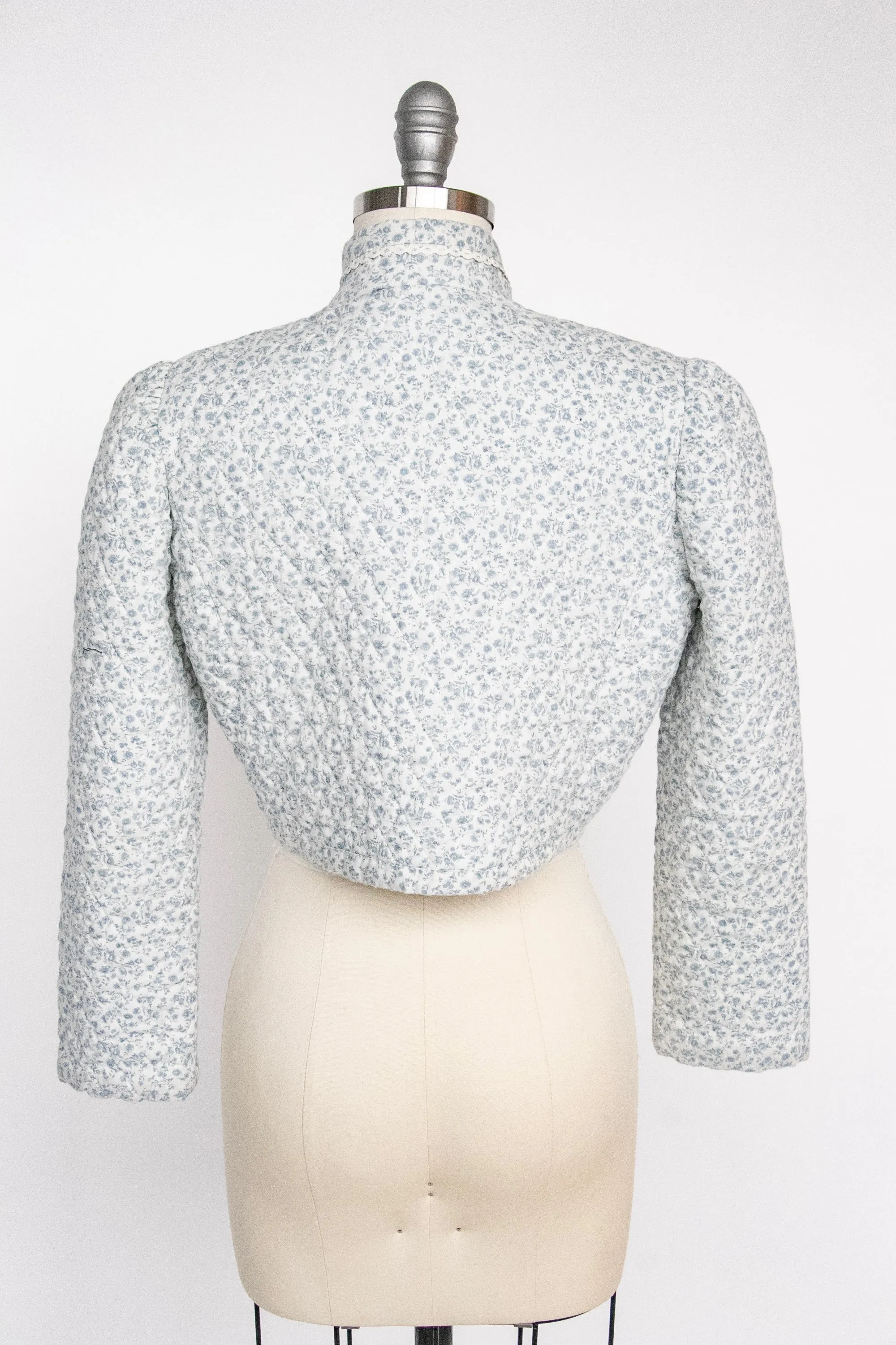 1970s Cropped Quilted Jacket Floral Cotton S