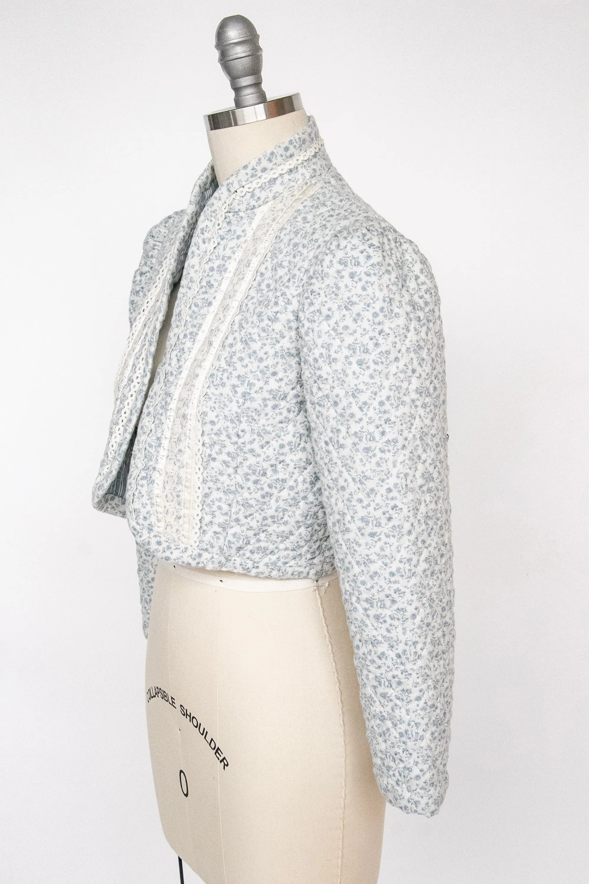 1970s Cropped Quilted Jacket Floral Cotton S