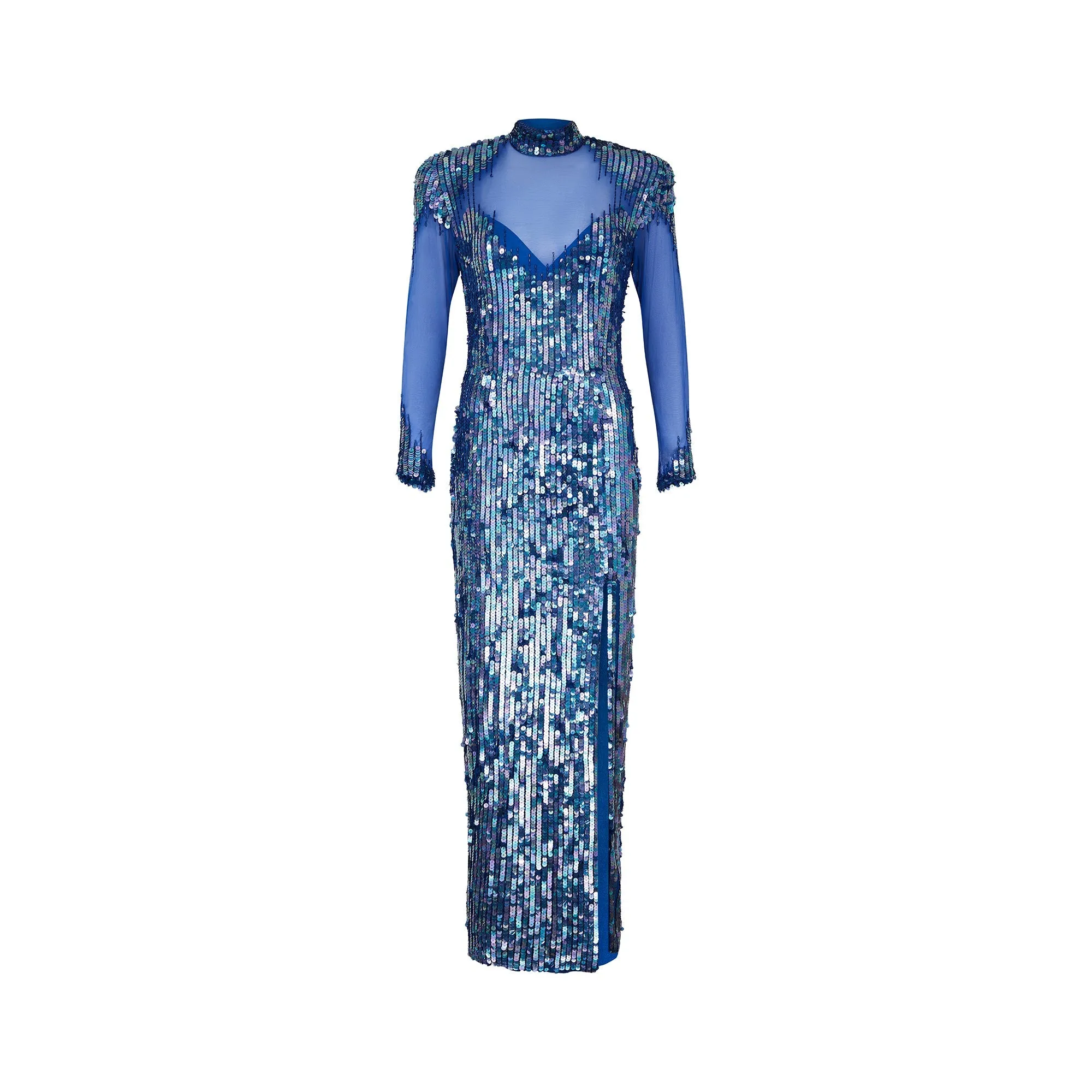 1980s Casadei Blue Sequined Maxi Dress