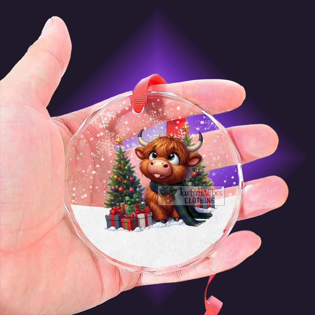 Alexander Clan Christmas Glass Ornament with Adorable Highland Coo