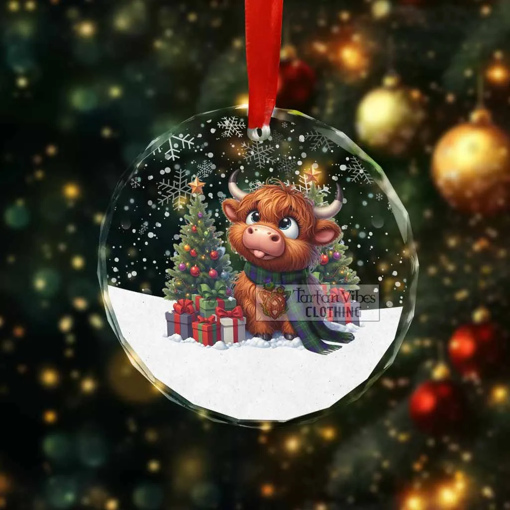 Alexander Clan Christmas Glass Ornament with Adorable Highland Coo