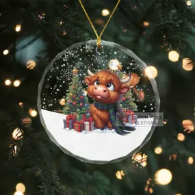 Alexander Clan Christmas Glass Ornament with Adorable Highland Coo