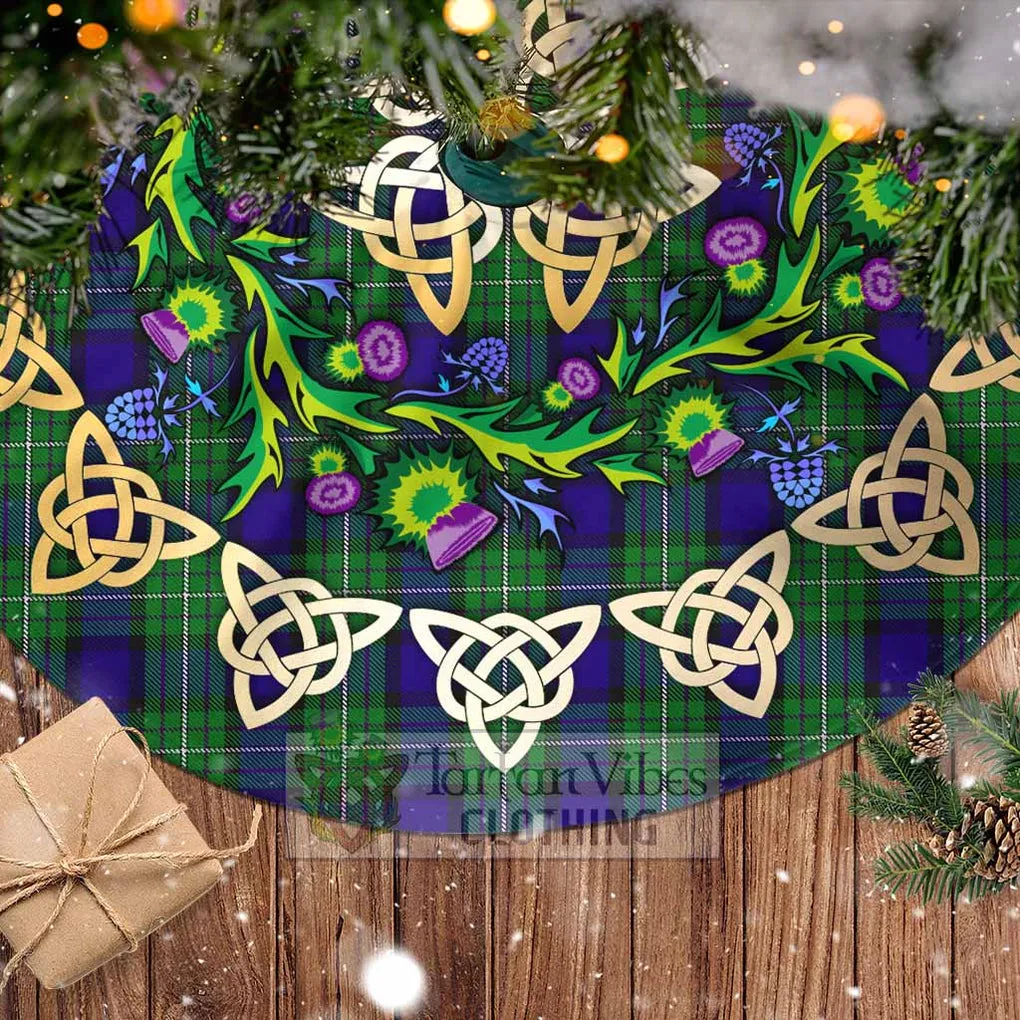Alexander Tartan Christmas Tree Skirt with Thistle Celtic Knot Style