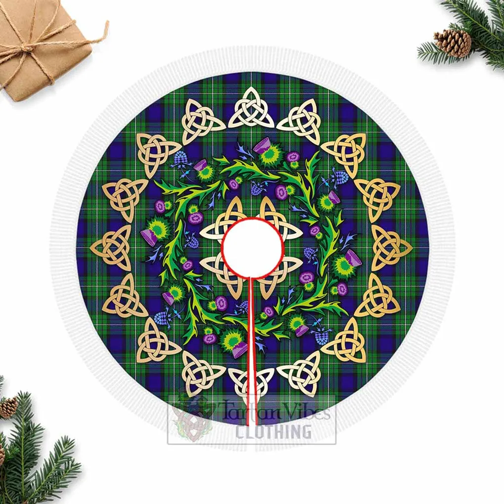 Alexander Tartan Christmas Tree Skirt with Thistle Celtic Knot Style