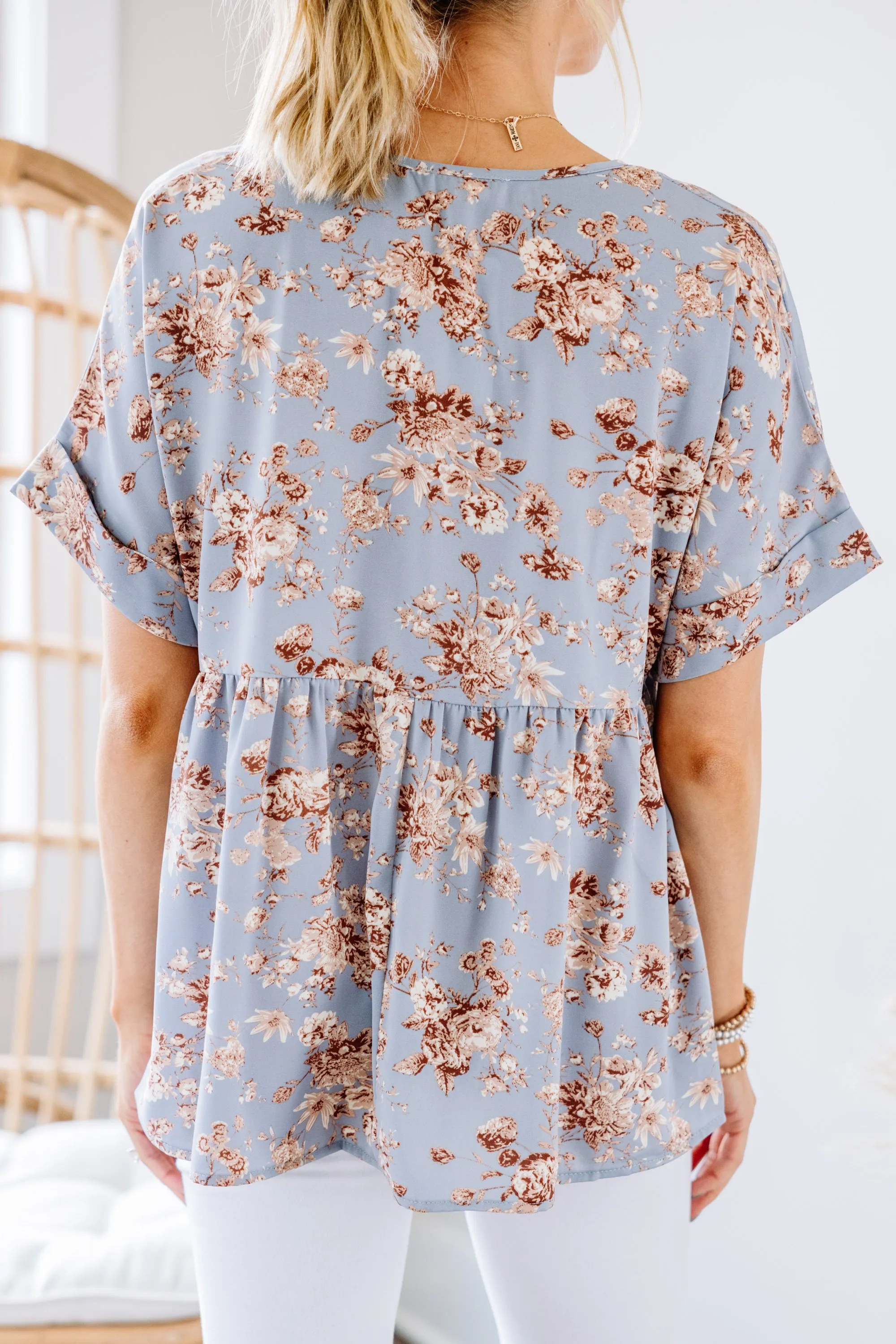 At This Level Blue Floral Babydoll Top