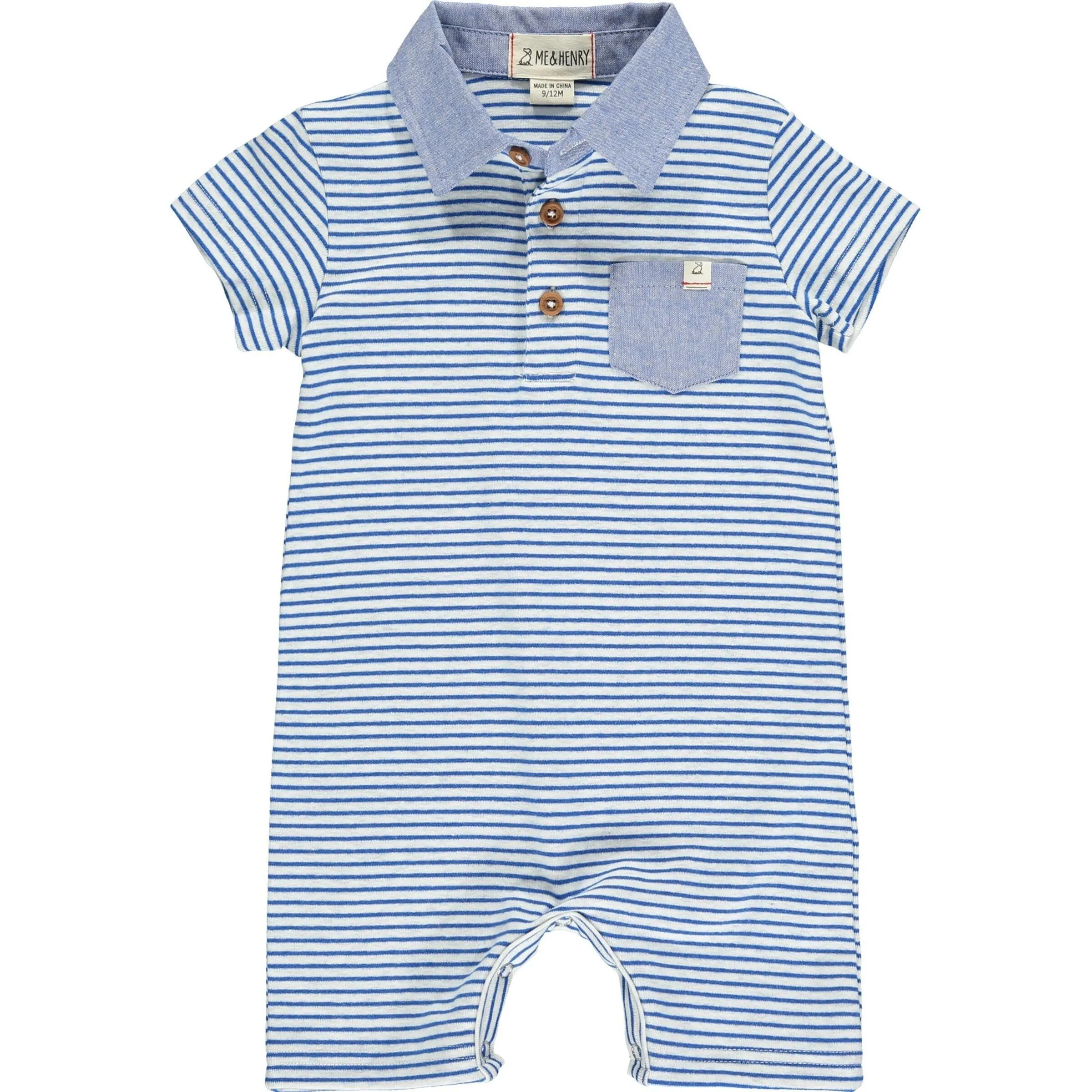 Baby Boy Altash Romper | Royal/Grey Stripe | Me and Henry