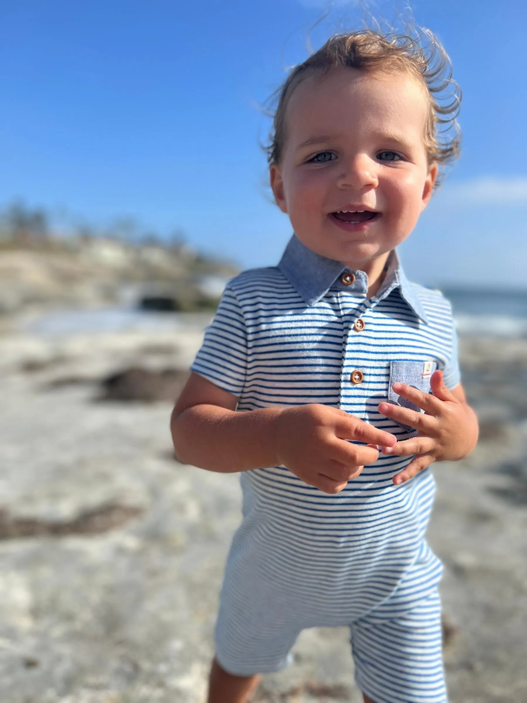 Baby Boy Altash Romper | Royal/Grey Stripe | Me and Henry