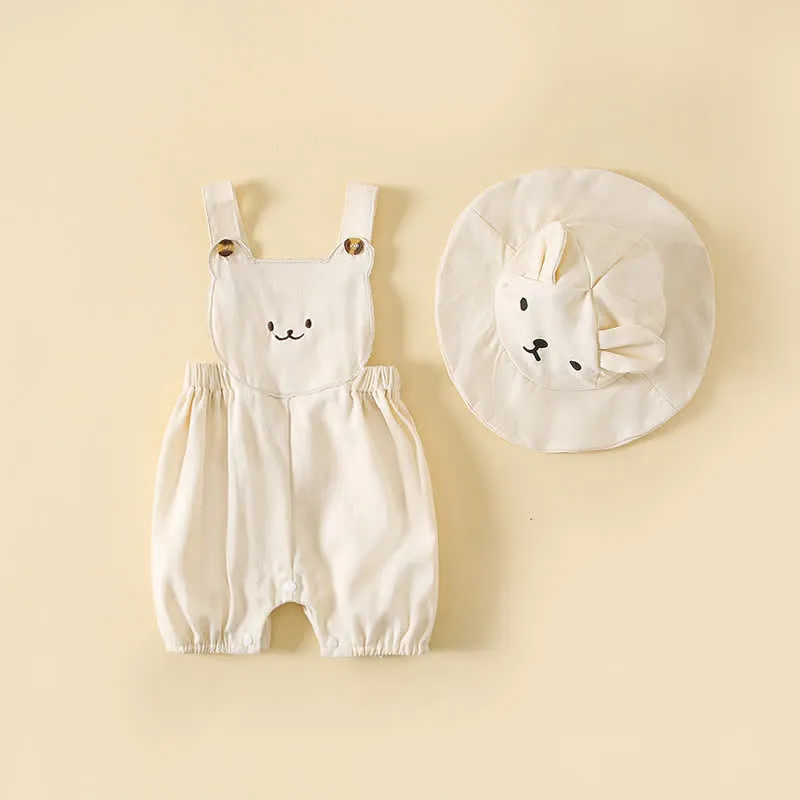 Baby Embroidered Bear Overall with Hat