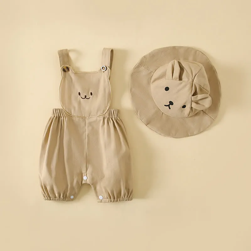 Baby Embroidered Bear Overall with Hat