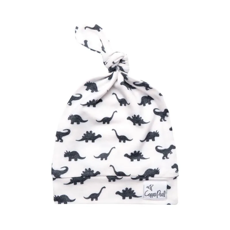 Baby Top Knot Hat | White/Black Dinosaur