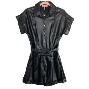 BCBGeneration Black Faux Leather Belted Romper- Size S