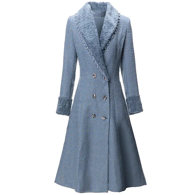 Beading Pockets Plaid Tweed Coat