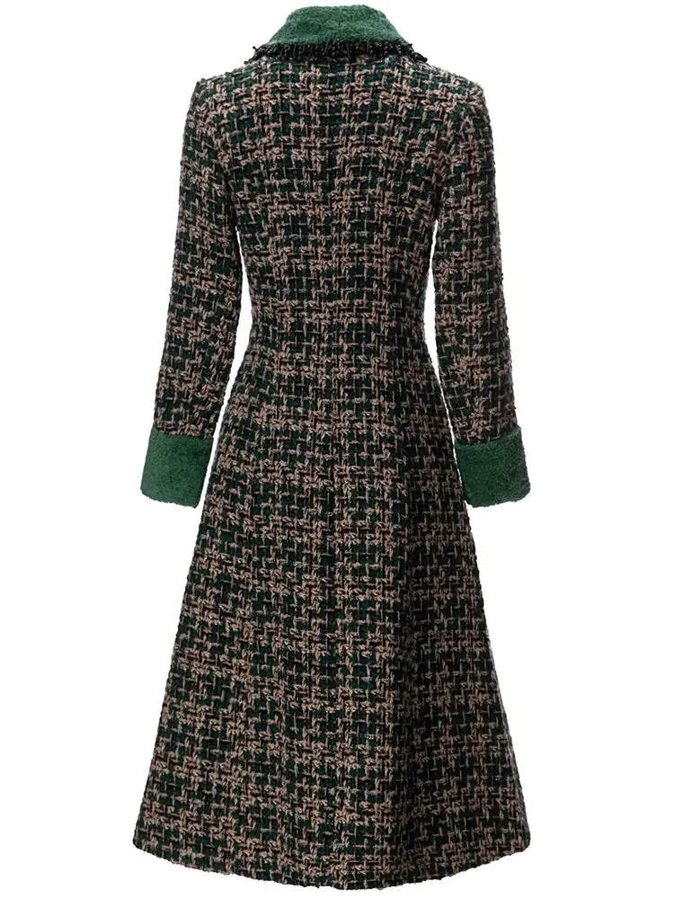 Beading Pockets Plaid Tweed Coat