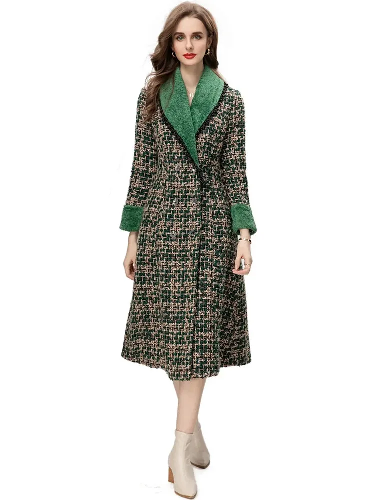 Beading Pockets Plaid Tweed Coat