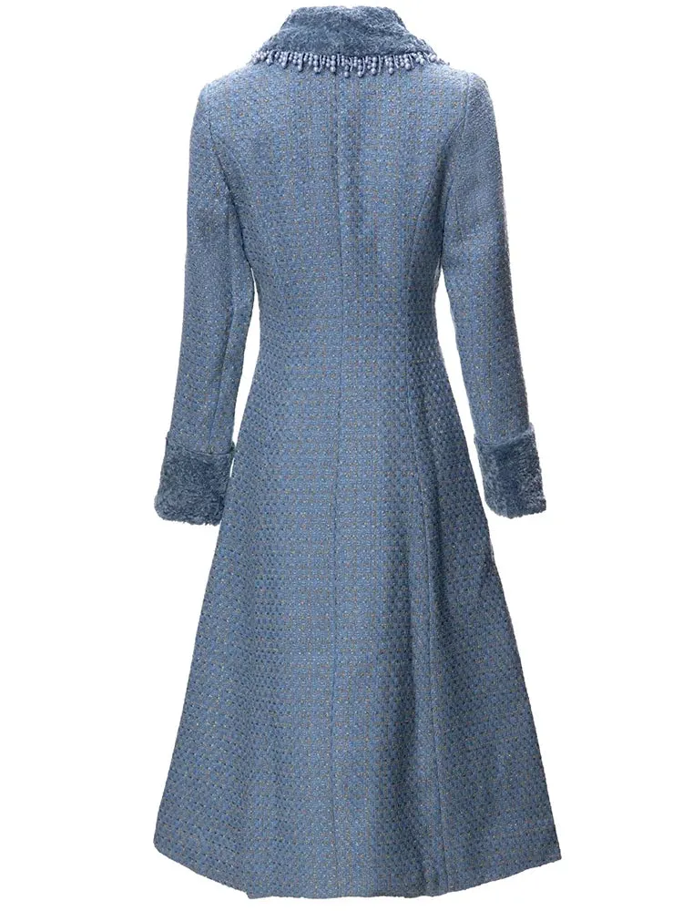 Beading Pockets Plaid Tweed Coat
