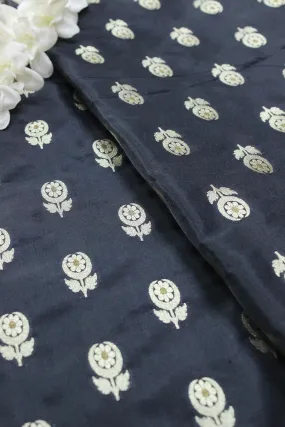 Black Banarasi Silk Fabric (  1 Mtr )