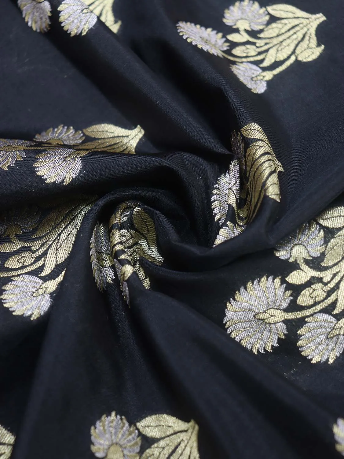 Black Banarasi Silk Fabric ( 1 Mtr )
