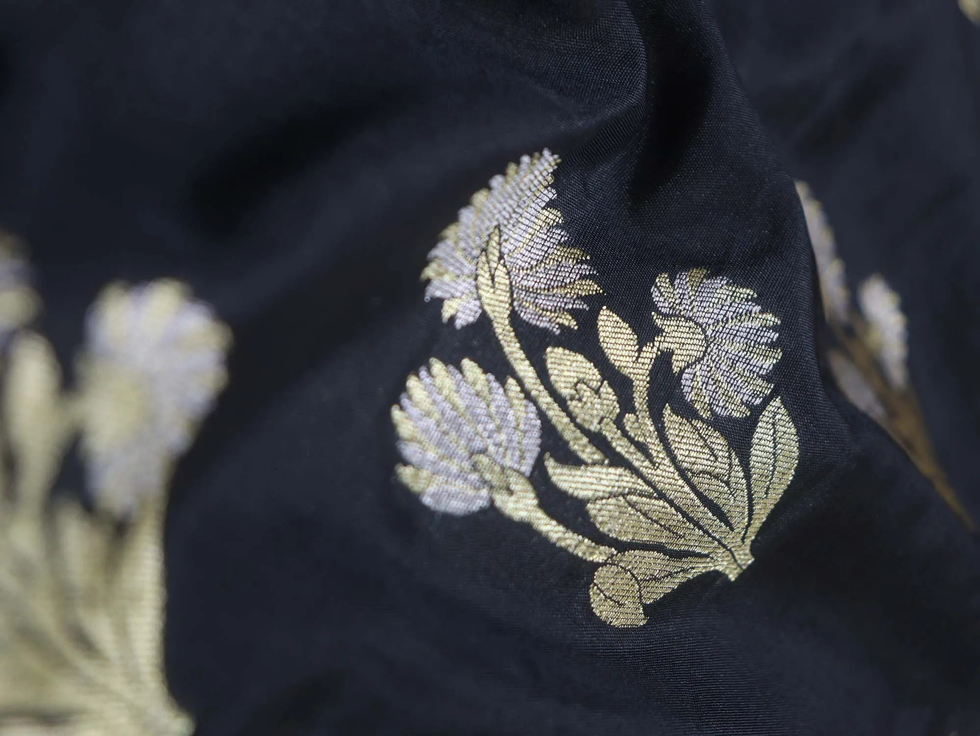 Black Banarasi Silk Fabric ( 1 Mtr )