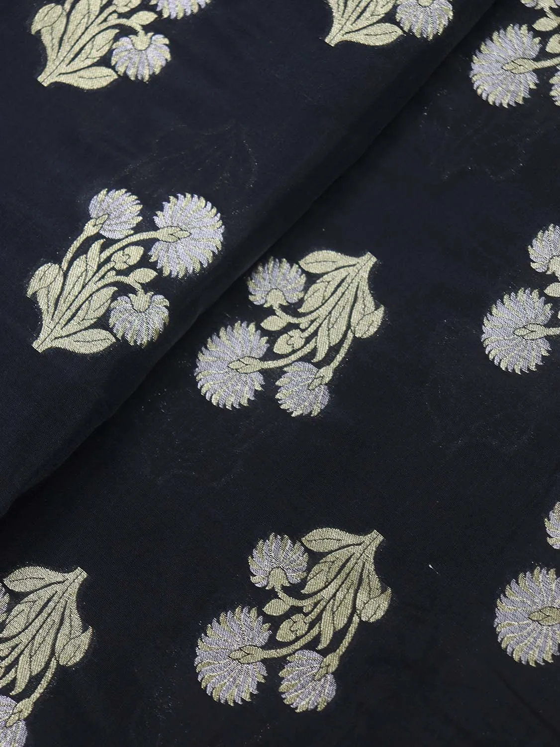 Black Banarasi Silk Fabric ( 1 Mtr )