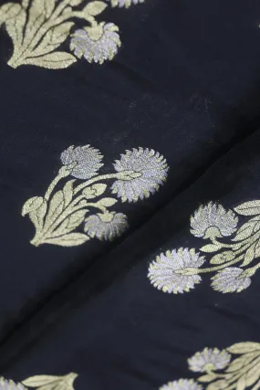 Black Banarasi Silk Fabric ( 1 Mtr )