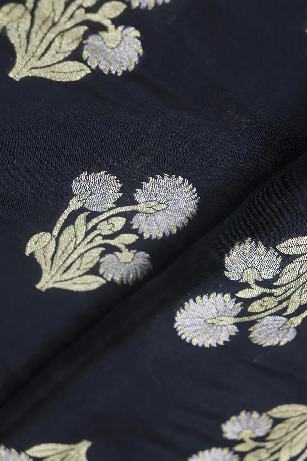 Black Banarasi Silk Fabric ( 1 Mtr )