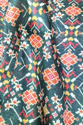 Black Digital Printed Tussar Silk Patola Design Fabric ( 1 Mtr )