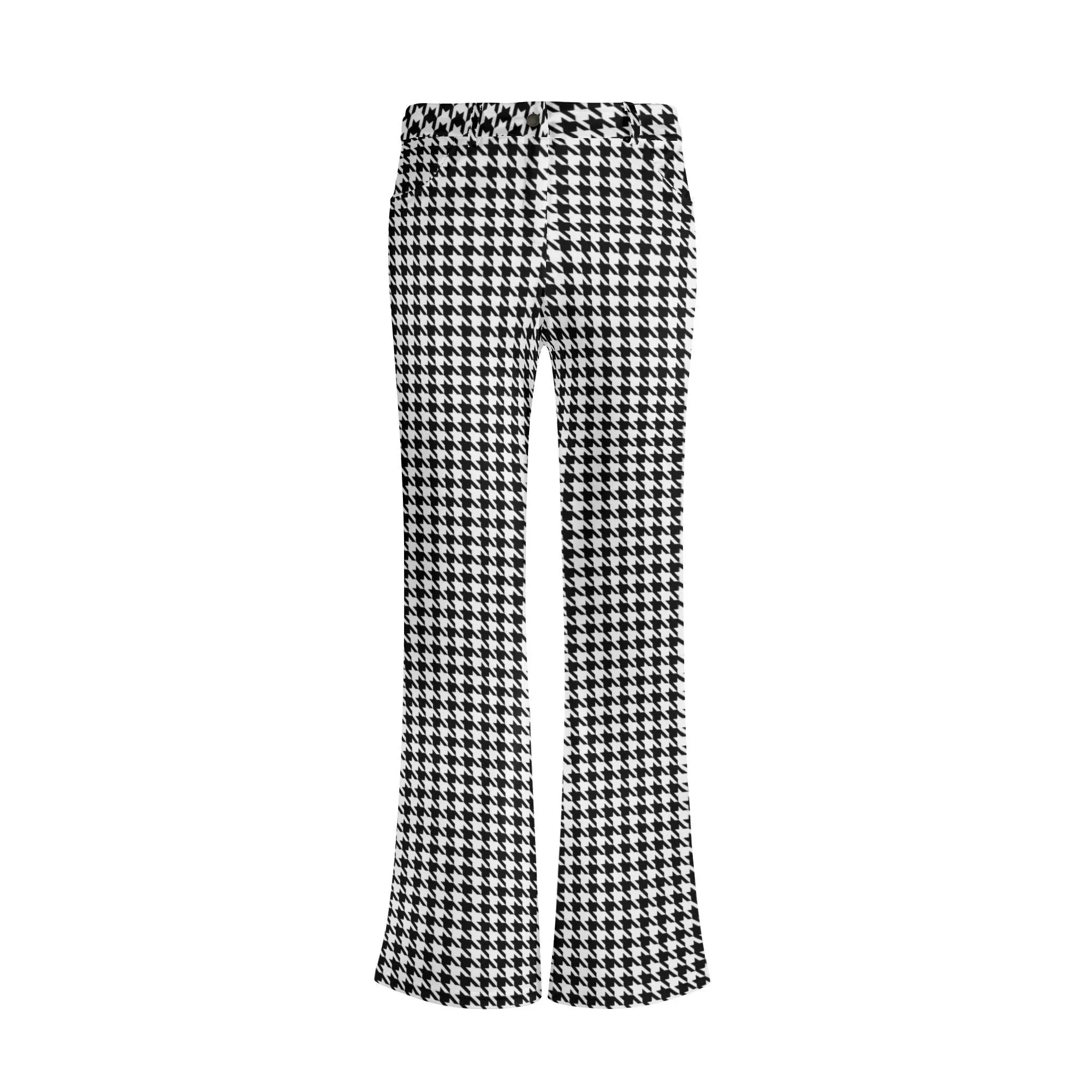 Black Houndstooth Flare Pants, Wide Leg Pants, Black Houndstooth Pants, retro pants women, 60s 70s inspired pants, Vintage style pants