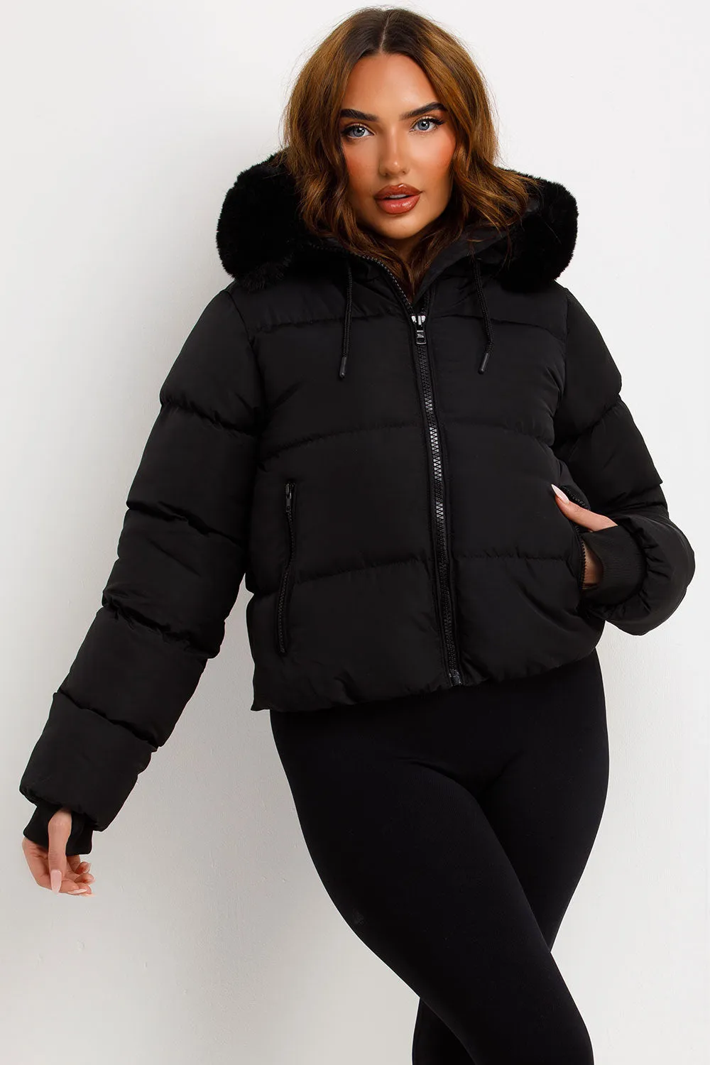 Black Puffer Jacket With Fur Hood