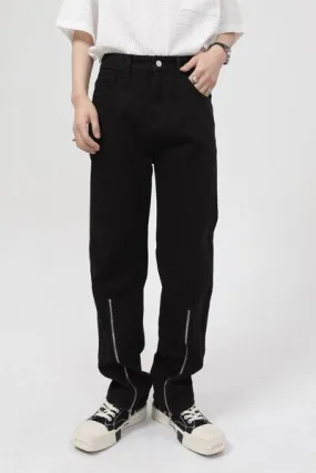 Black Punk Rock Skinny Jeans Pocketed Jeans with Zipper Bottoms Designer 2025
