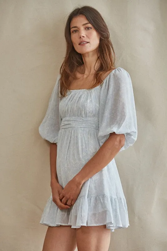 Blue Babydoll 3/4 Slv Dress