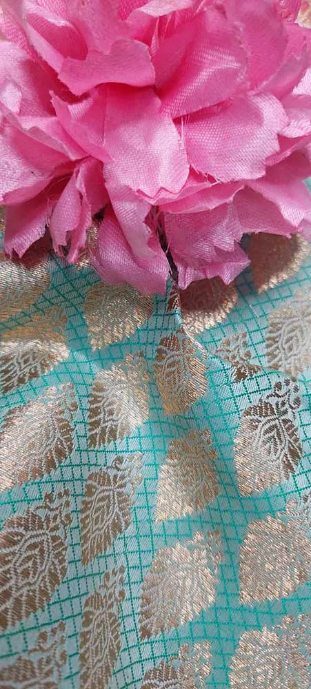 Blue Banarasi Silk Fabric ( 1 Mtr )