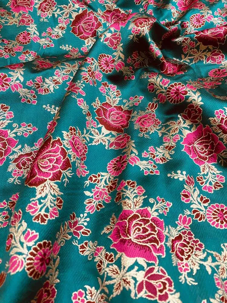 Blue Banarasi Silk Meenakari Fabric ( 1 Mtr )