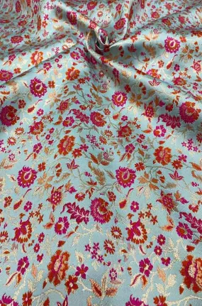 Blue Banarasi Silk Meenakari Floral Design Fabric ( 1 Mtr )