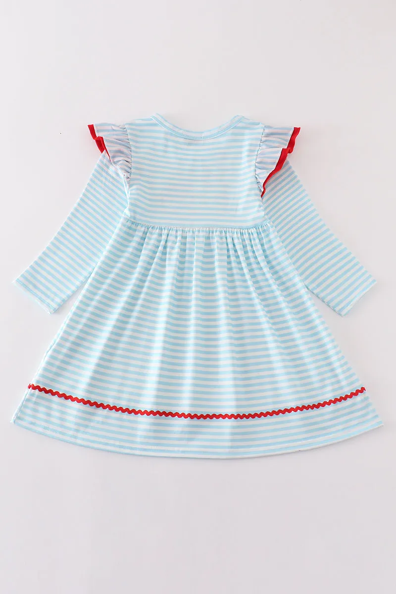 Blue christmas camper van applique dress