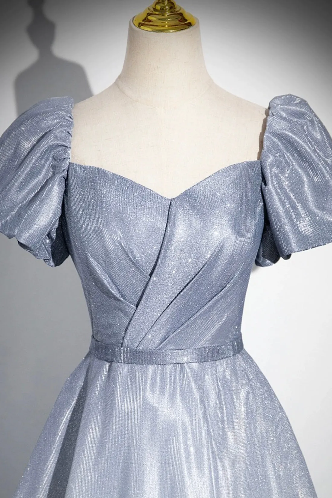 Blue Gradient Short Sleeve Part Dress, A-Line Formal Evening Dress