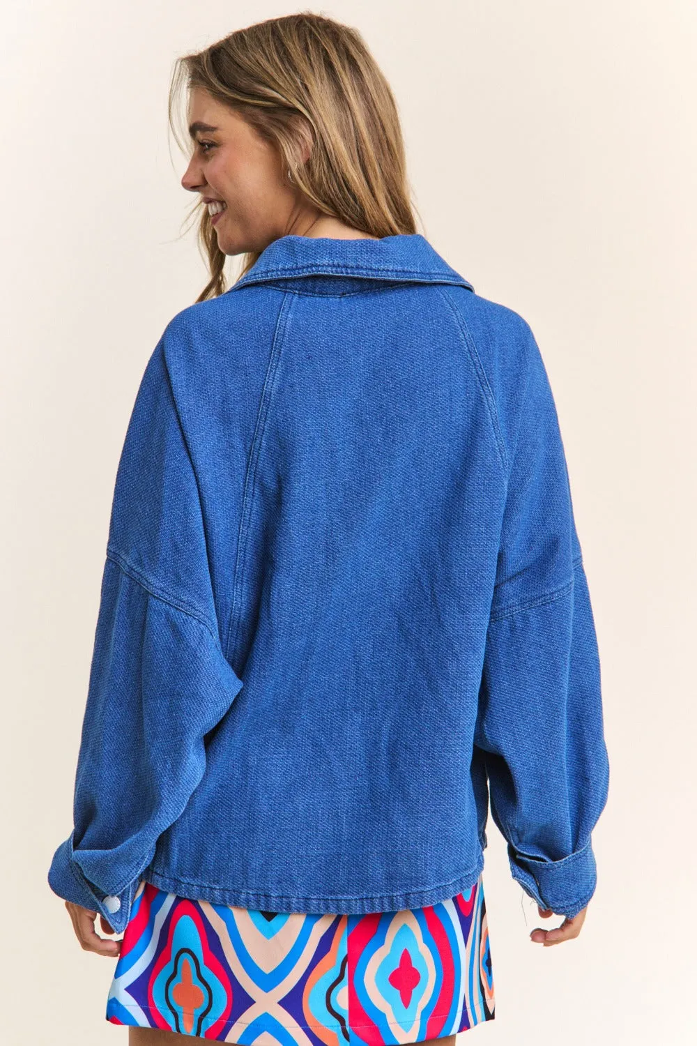 Blue Zone Planet |  J.NNA Snap Down Long Sleeve Denim Shacket