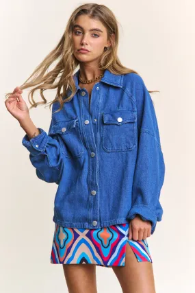 Blue Zone Planet |  J.NNA Snap Down Long Sleeve Denim Shacket
