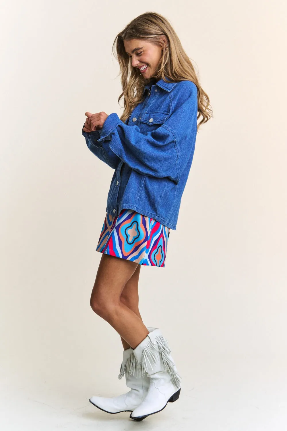 Blue Zone Planet |  J.NNA Snap Down Long Sleeve Denim Shacket