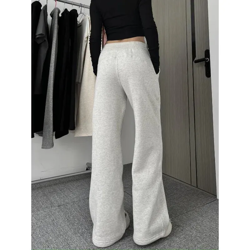 Bonnyshow Grey Sweatpants Women Baggy High Waist Straight Jogger Pants Korean Fashion Autumn Winter Warm Sports Trousers Casual