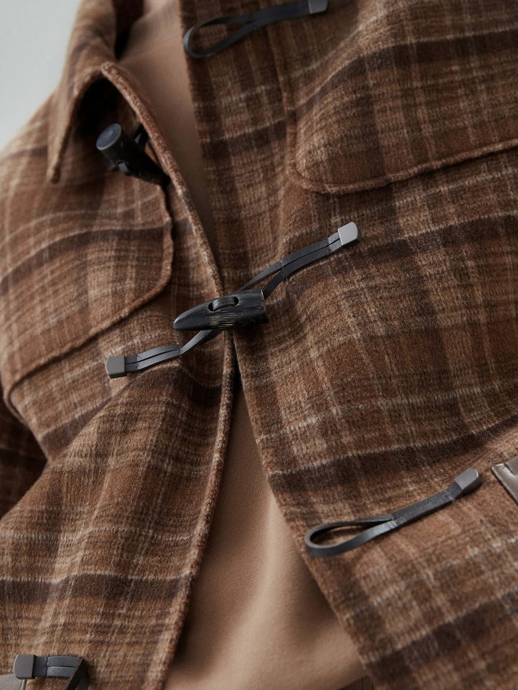 Brown Plaid Toggle Coat