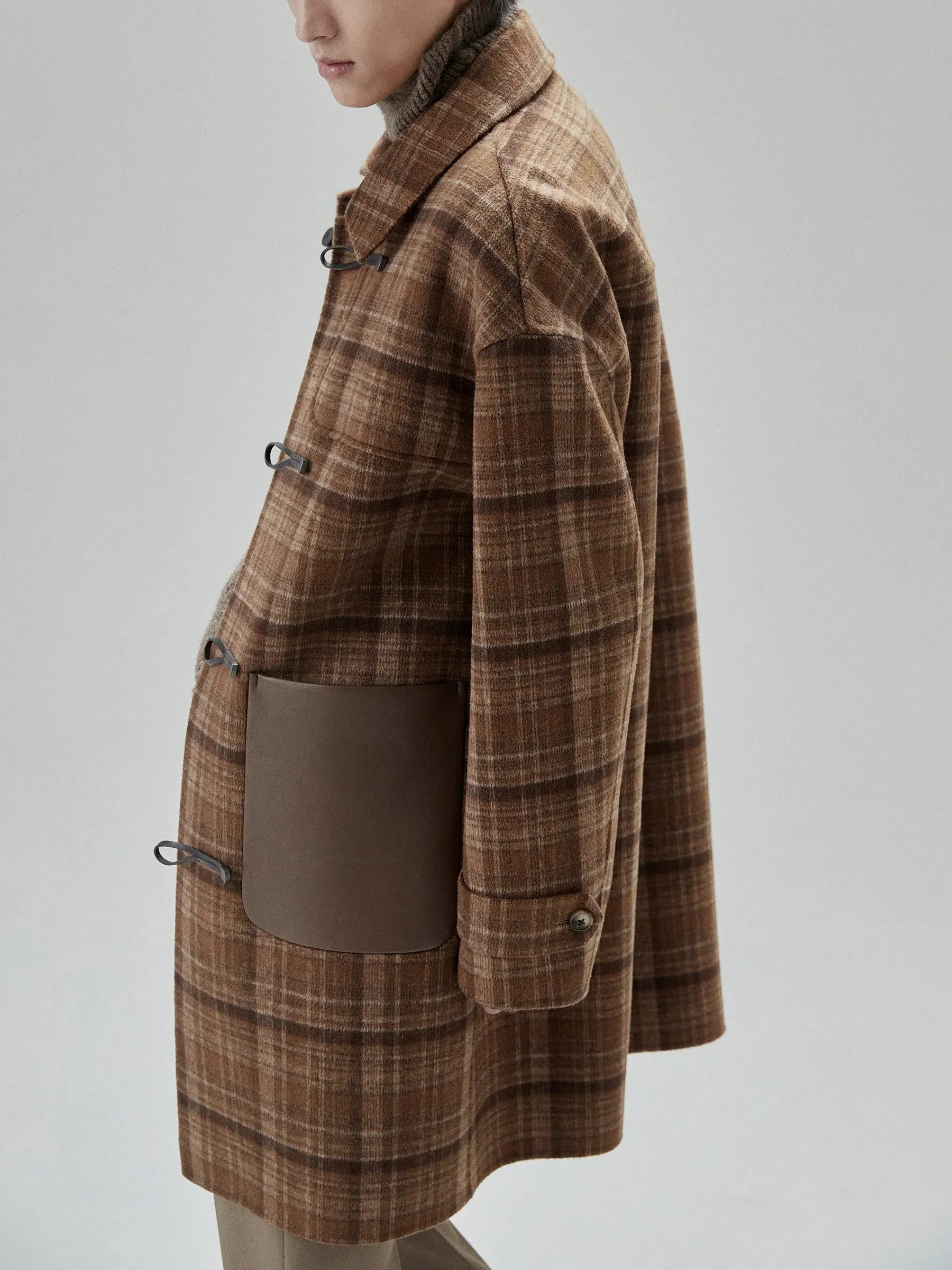 Brown Plaid Toggle Coat
