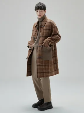 Brown Plaid Toggle Coat