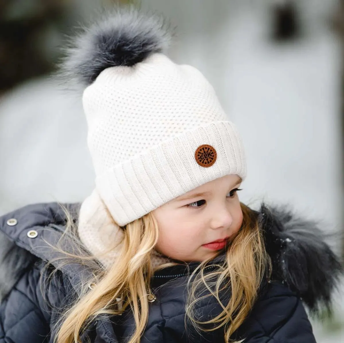 CALIKIDS SOFT TOUCH WAFFLE KNIT POMPOM HATALMOND, LILAC -