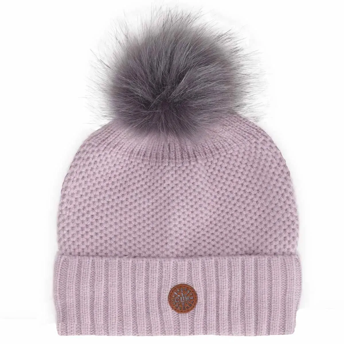CALIKIDS SOFT TOUCH WAFFLE KNIT POMPOM HATALMOND, LILAC -