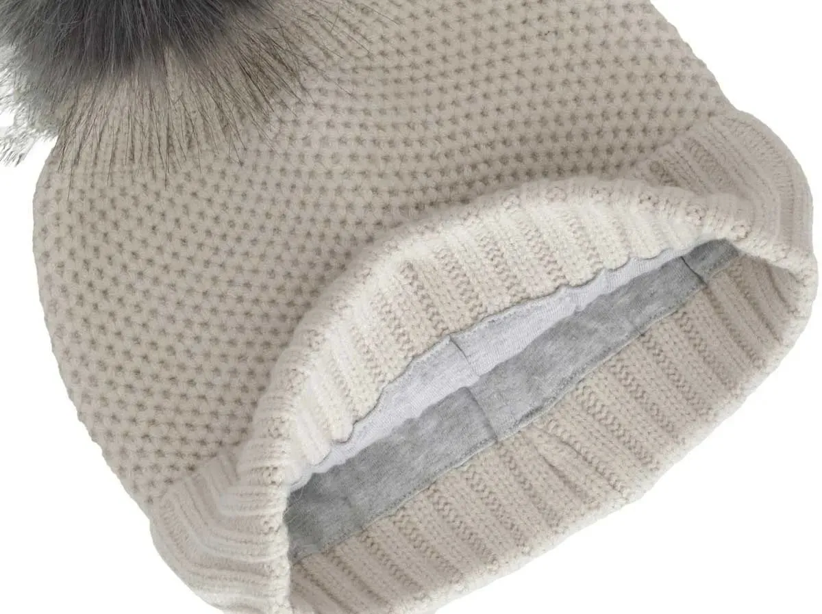 CALIKIDS SOFT TOUCH WAFFLE KNIT POMPOM HATALMOND, LILAC -